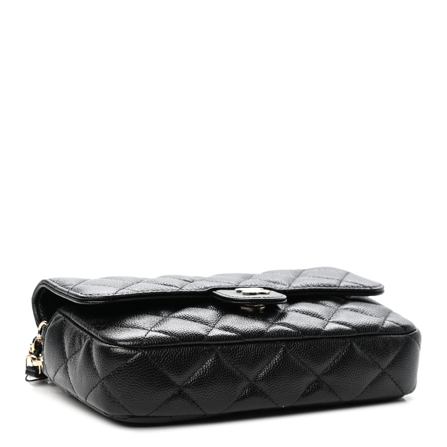 Caviar Quilted Flap Phone Holder With Chain Black