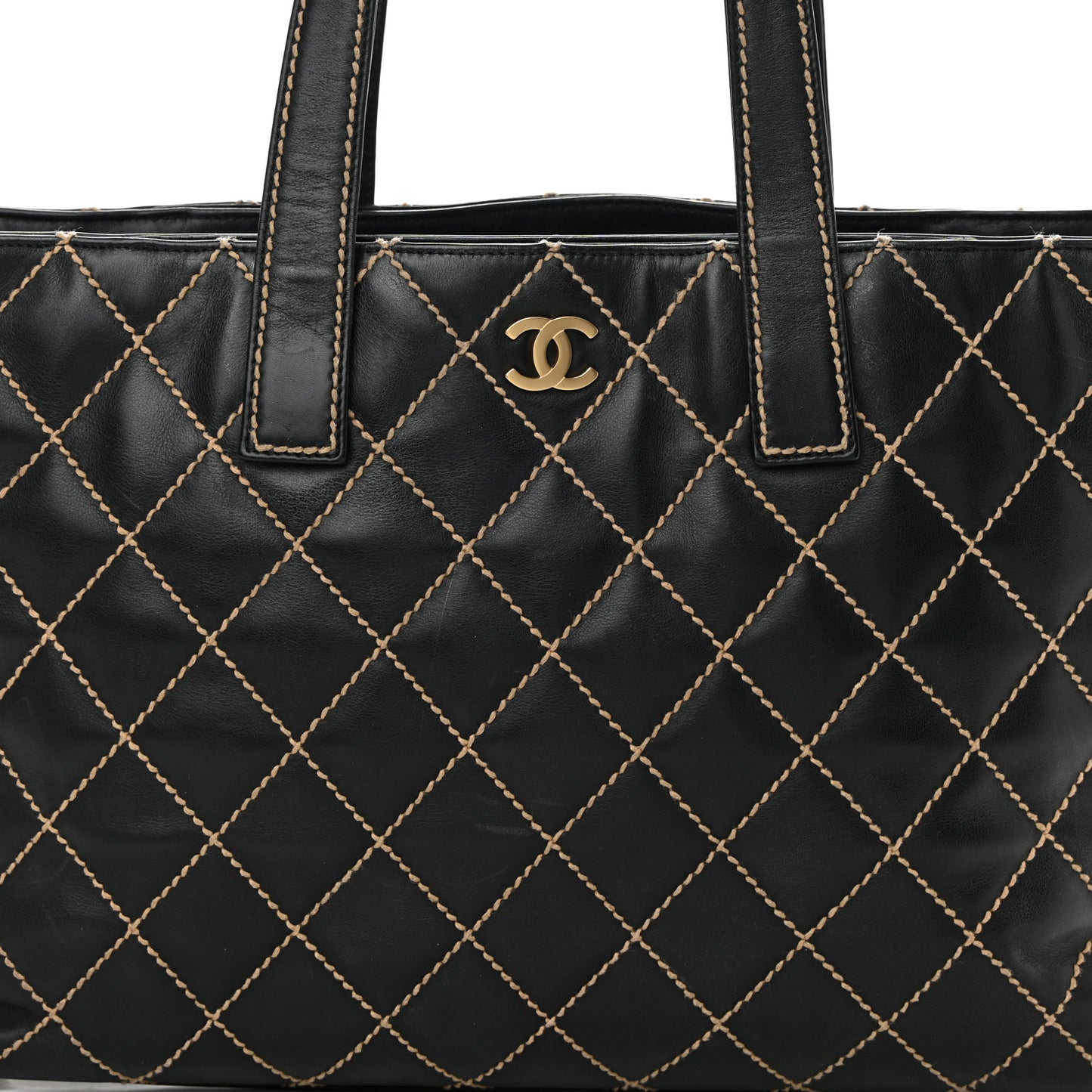 Calfskin Wild Stitch Large Tote Black