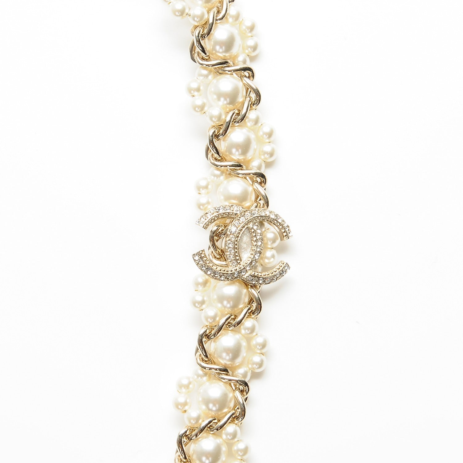 Chanel Pearl Crystal CC Lanyard Necklace Gold 3 of 5