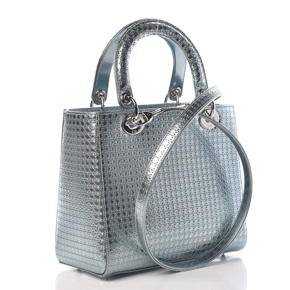 Christian Dior Metallic Patent Micro-Cannage Medium Lady Dior Light Blue 3 of 10