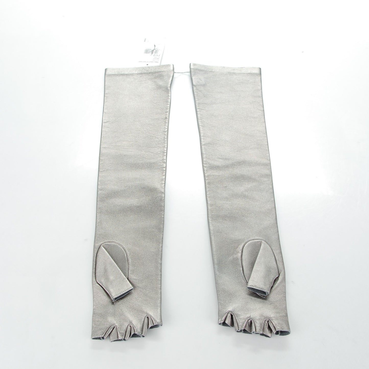 Metallic Lambskin Long Fingerless Gloves 7.5 Silver