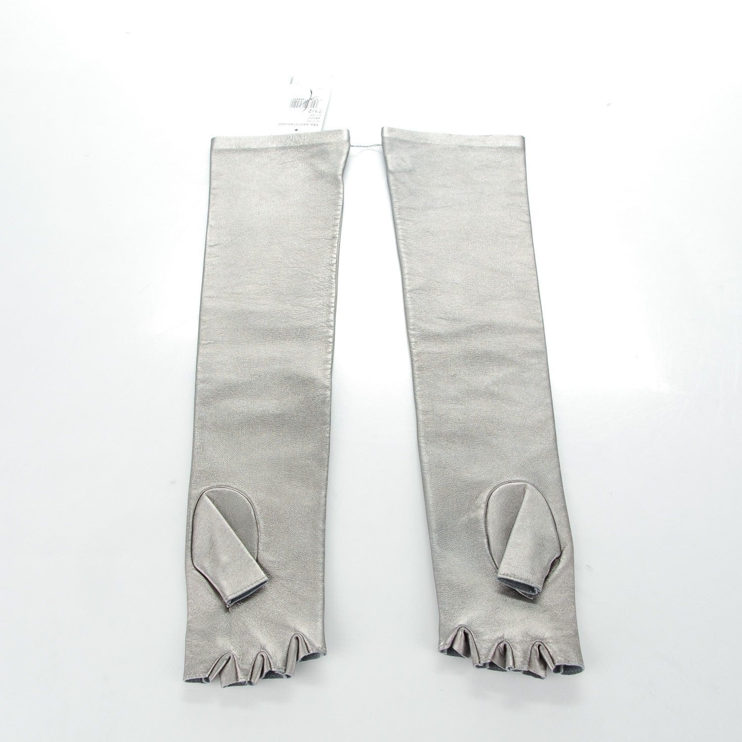 Chanel Metallic Lambskin Long Fingerless Gloves 7.5 Silver 2 of 7