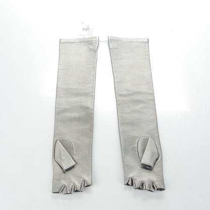Chanel Metallic Lambskin Long Fingerless Gloves 7.5 Silver 2 of 7