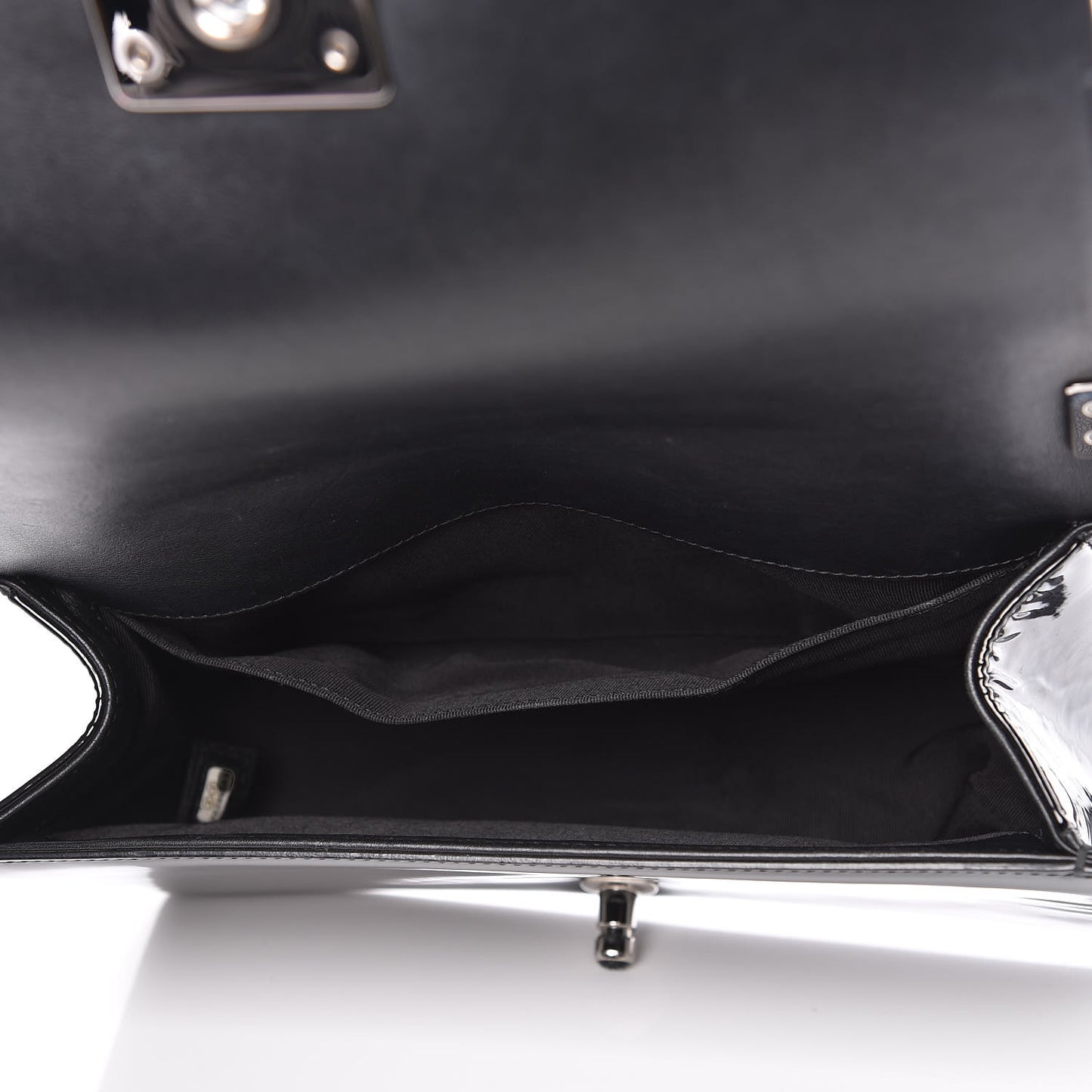 Patent Calfskin Quilted Medium Plexiglass Boy Flap Black