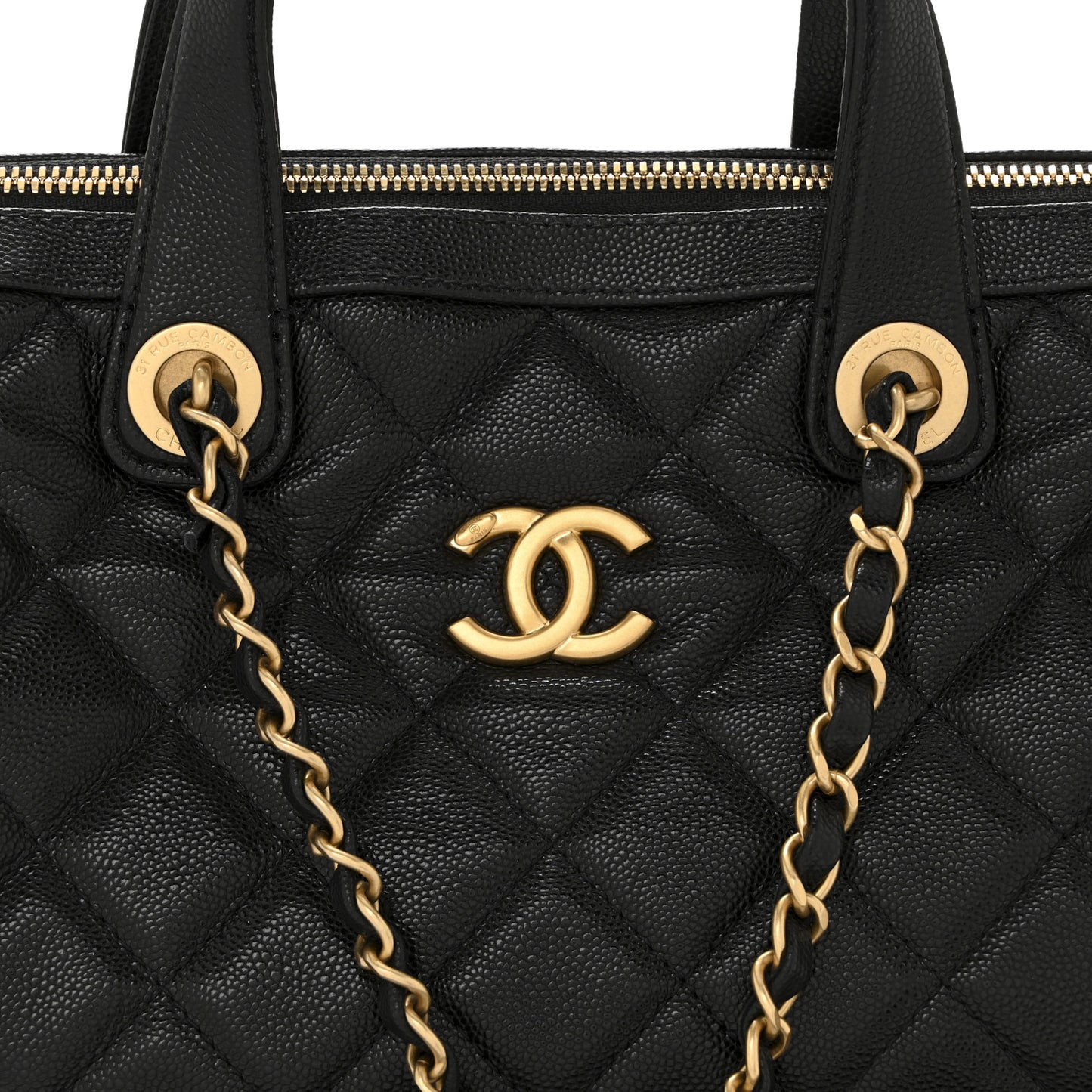 Caviar Quilted Large Bowling Bag Black