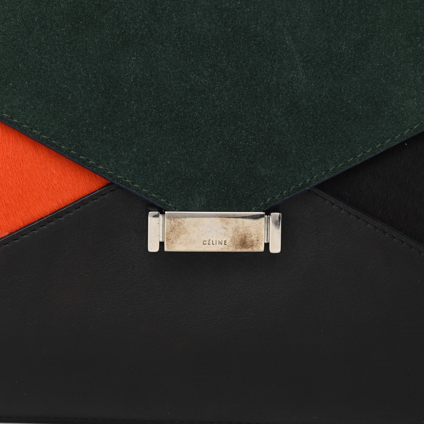 Suede Calfskin Pony Hair Medium Tri-Color Diamond Shoulder Bag Green