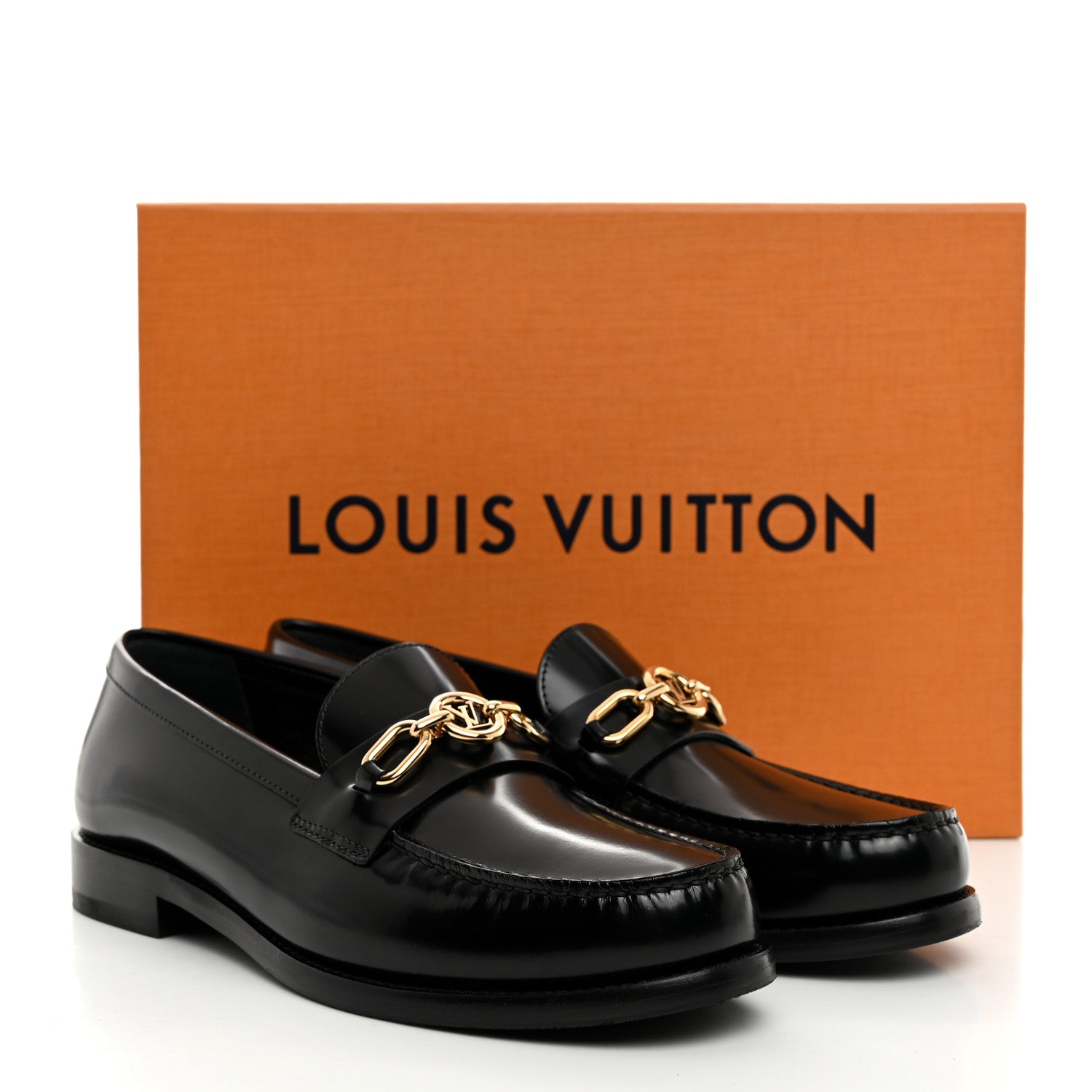 Louis Vuitton Glazed Calfskin Chess Flat Loafer 37.5 Black 9 of 9
