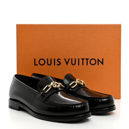 Louis Vuitton Glazed Calfskin Chess Flat Loafer 37.5 Black 9 of 9