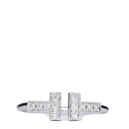 Tiffany 18K White Gold Diamond T Wire Ring 50 5.5 1 of 5