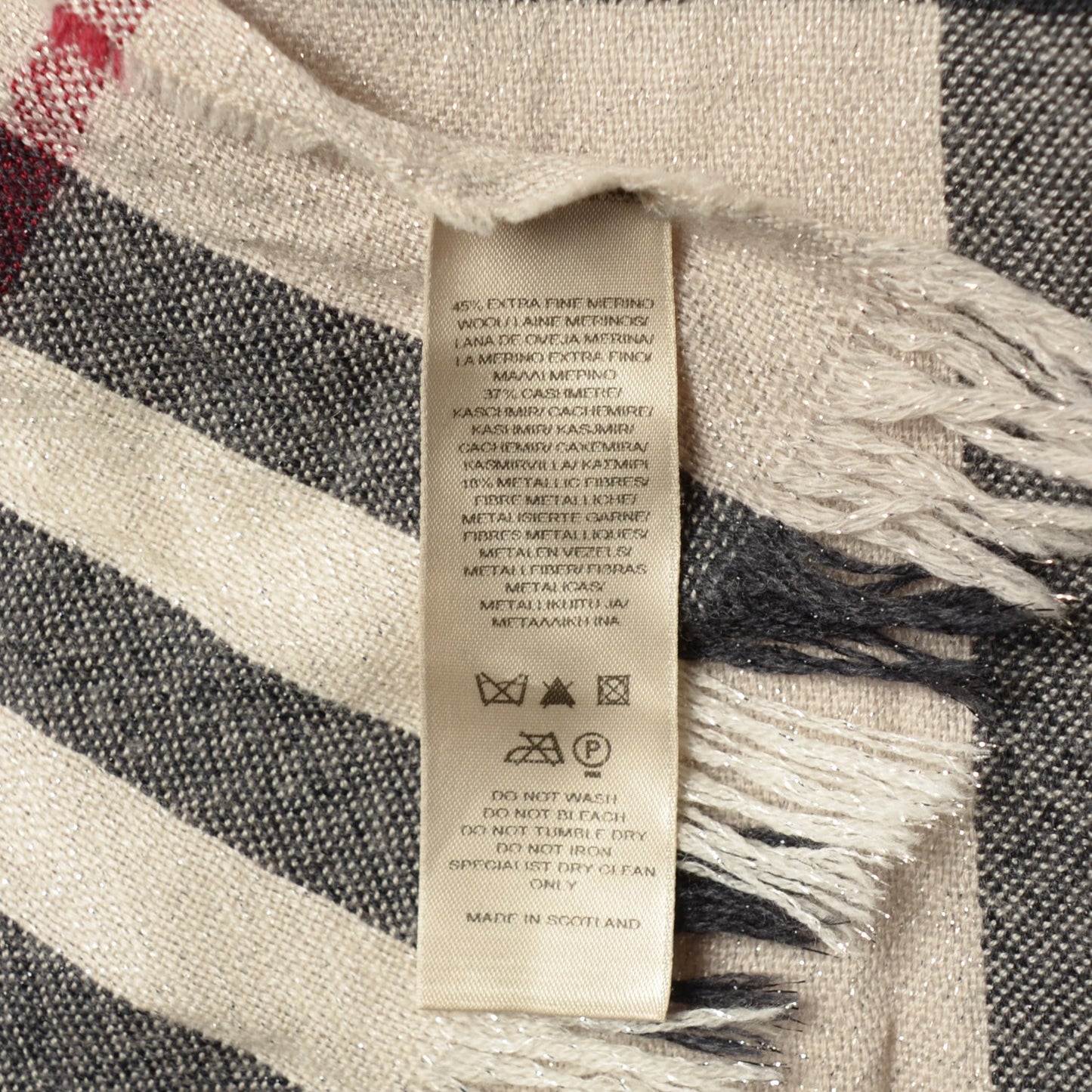 Merino Wool Cashmere Check Lightweight Scarf