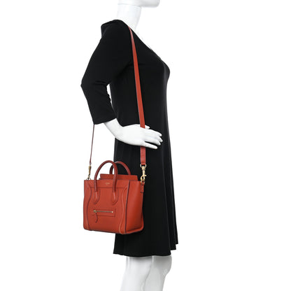 Celine Drummed Calfskin Nano Luggage Red 2 of 17