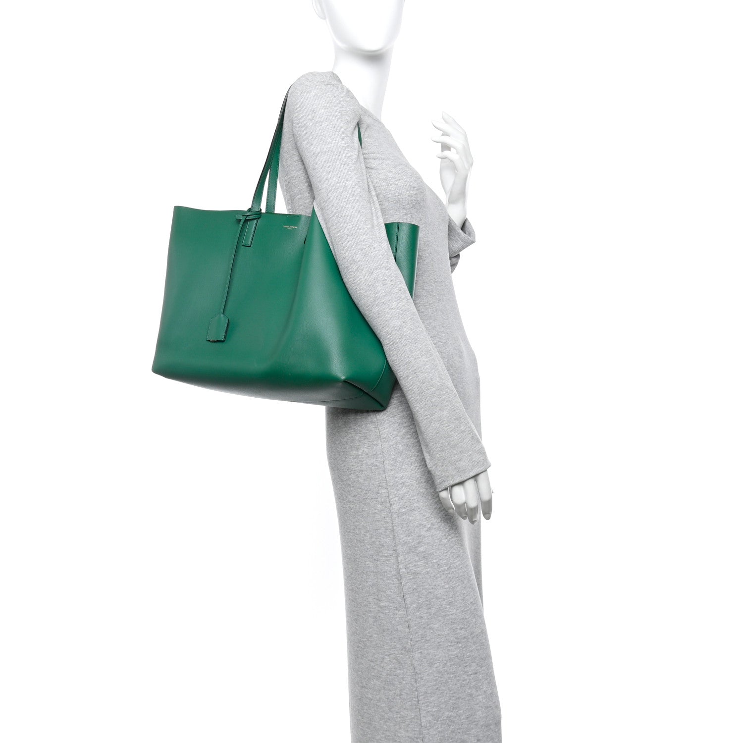 Saint Laurent Calfskin Large Shopping Tote Emerald Green 2 of 13