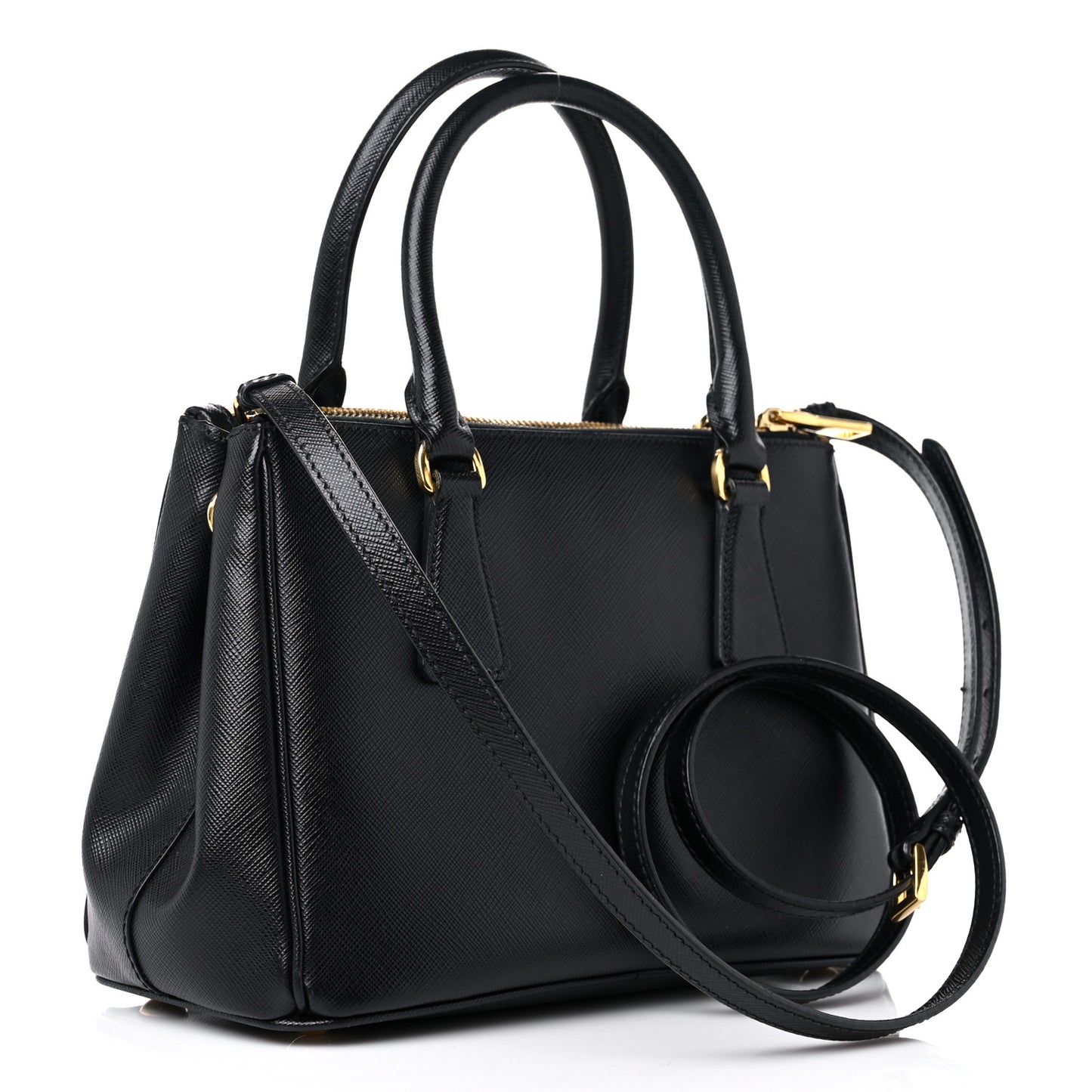 Saffiano Mini Galleria Double Zip Tote Black