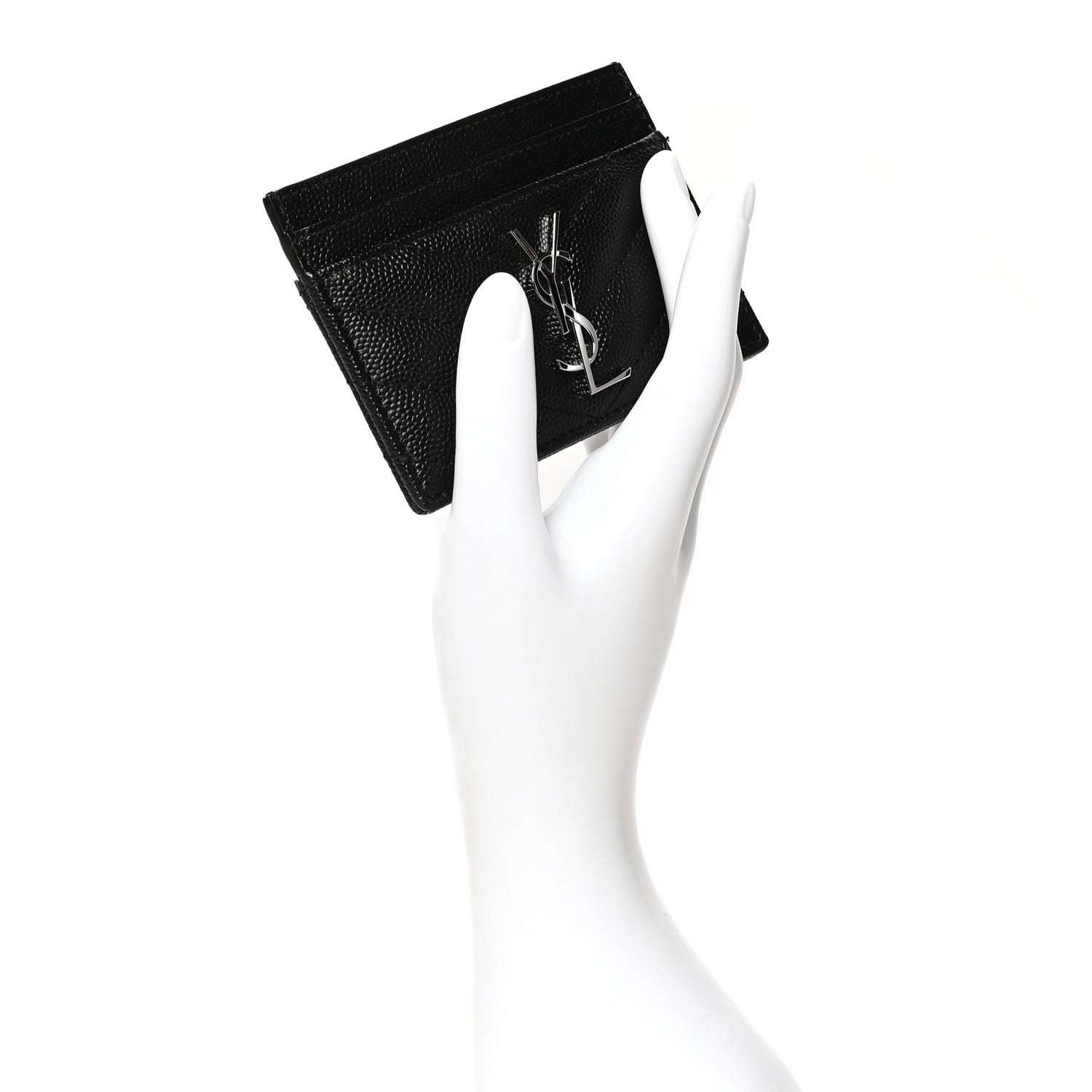 Saint Laurent Grain De Poudre Matelasse Chevron Monogram Credit Card Case Black 2 of 8