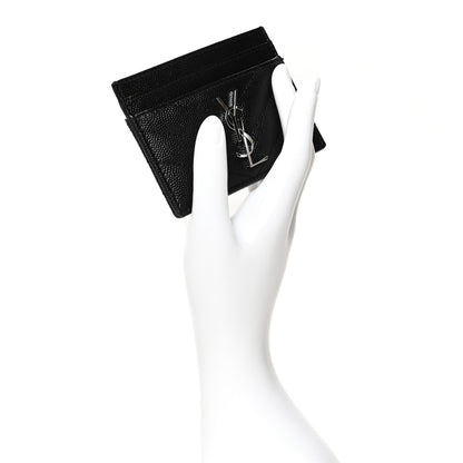 Saint Laurent Grain De Poudre Matelasse Chevron Monogram Credit Card Case Black 2 of 8