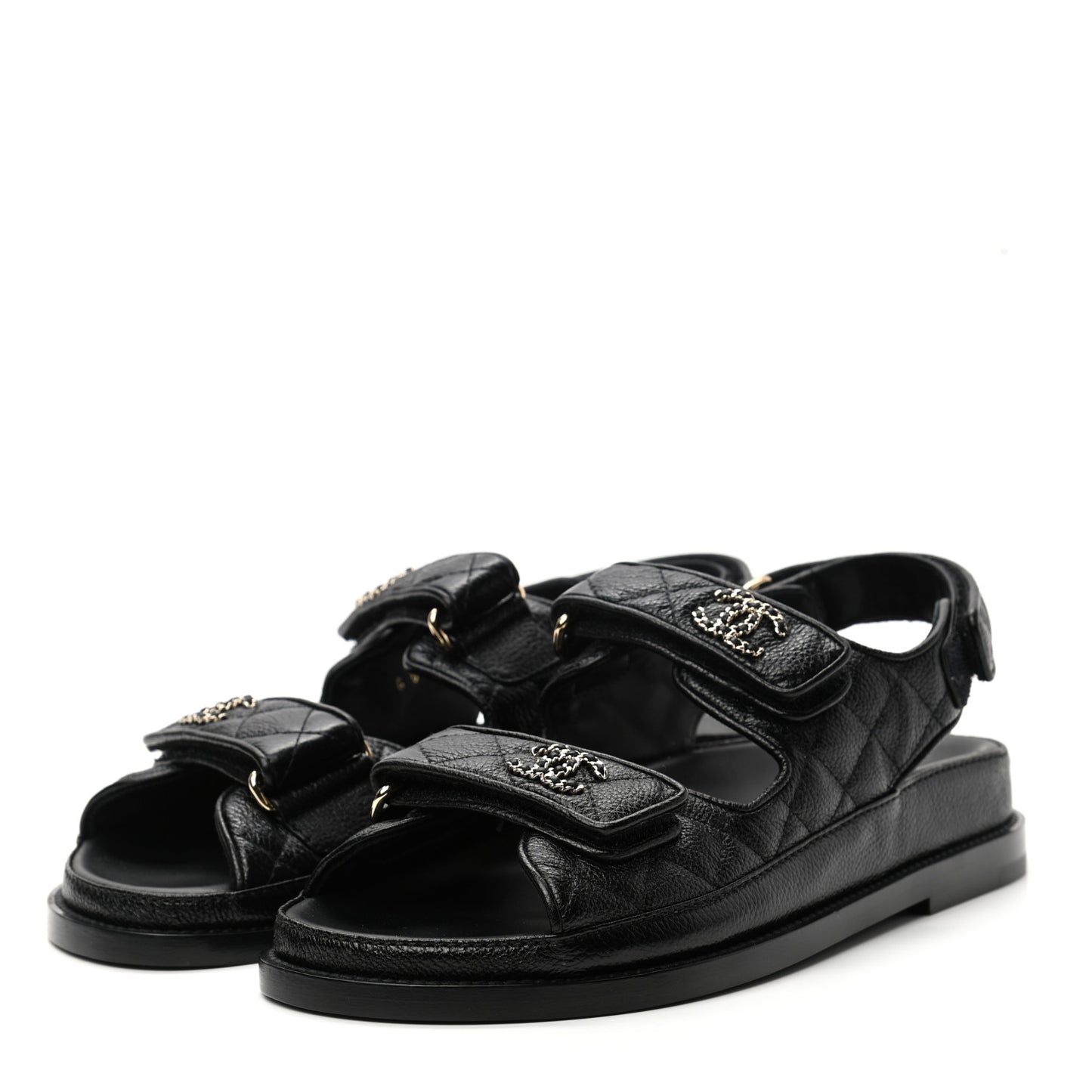 Grained Calfskin Velcro Dad Sandals 36 Black