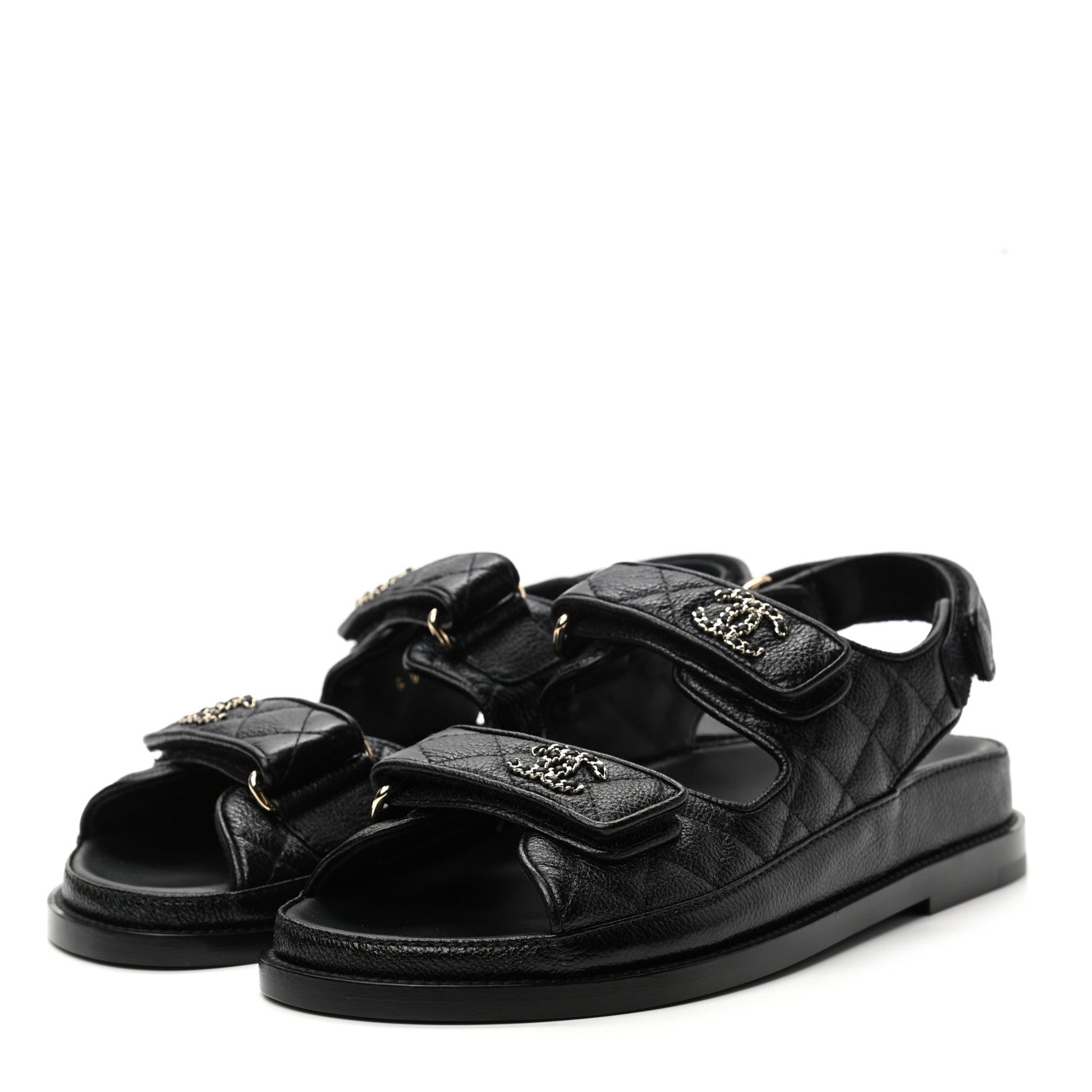 Chanel Grained Calfskin Velcro Dad Sandals 36 Black 3 of 8