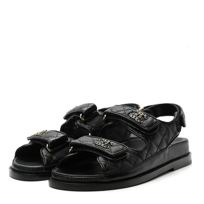 Chanel Grained Calfskin Velcro Dad Sandals 36 Black 3 of 8
