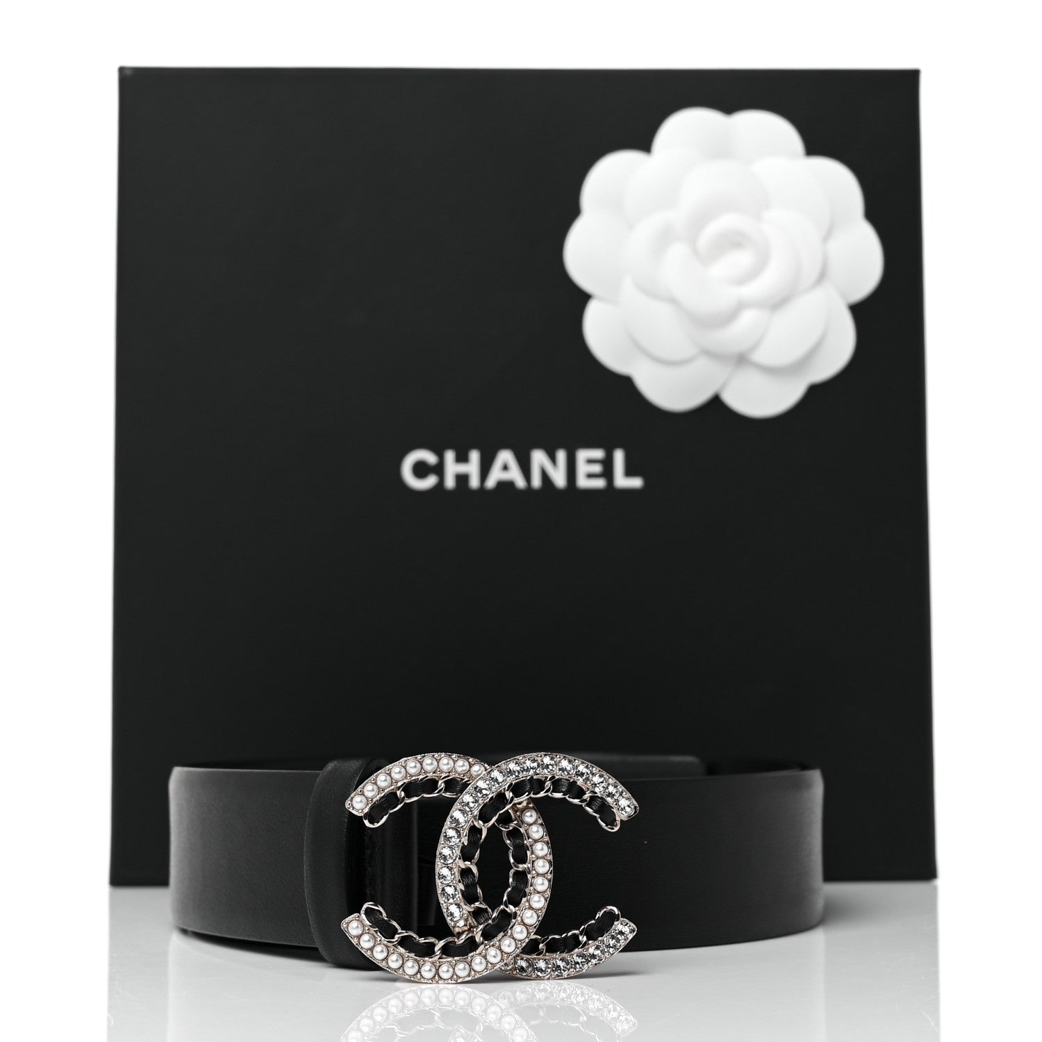 Chanel Calfskin Pearl Crystal CC Chain Belt 90 36 Black 7 of 7