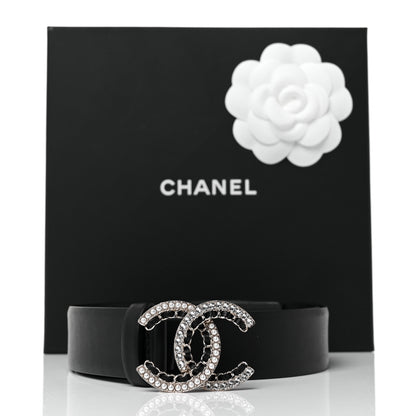 Chanel Calfskin Pearl Crystal CC Chain Belt 90 36 Black 7 of 7