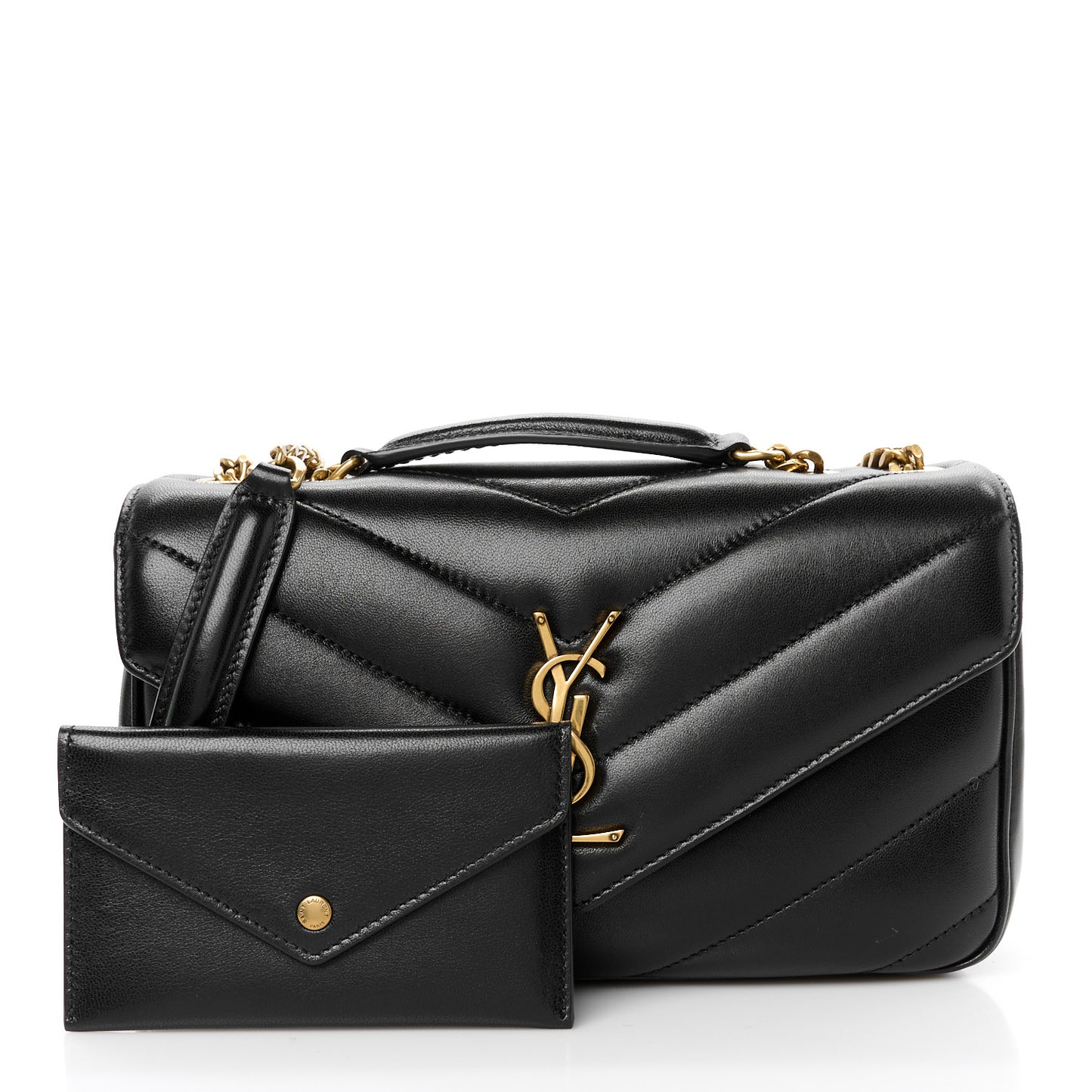 Lambskin Chevron Quilted Small Loulou Black