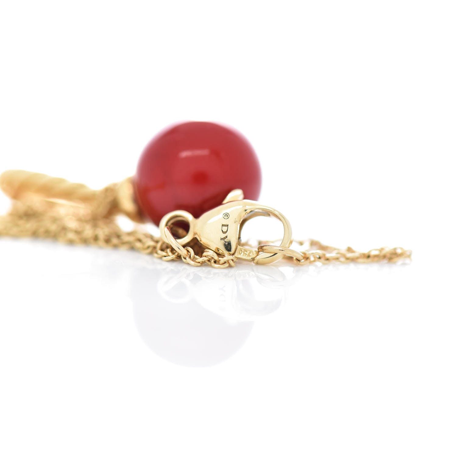 David Yurman 18K Yellow Gold Sterling Silver Ruby Enamel Solari Pendant Necklace Cherry 5 of 5