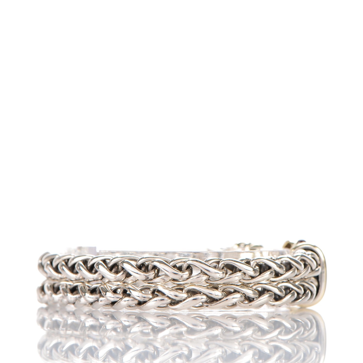 David Yurman Sterling Silver 14K Yellow Gold Red Tourmaline Double Wheat Buckle Bracelet 3 of 4