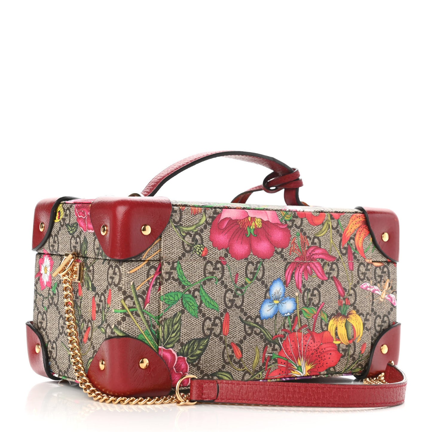GG Supreme Monogram Flora Padlock Jewelry Case Red