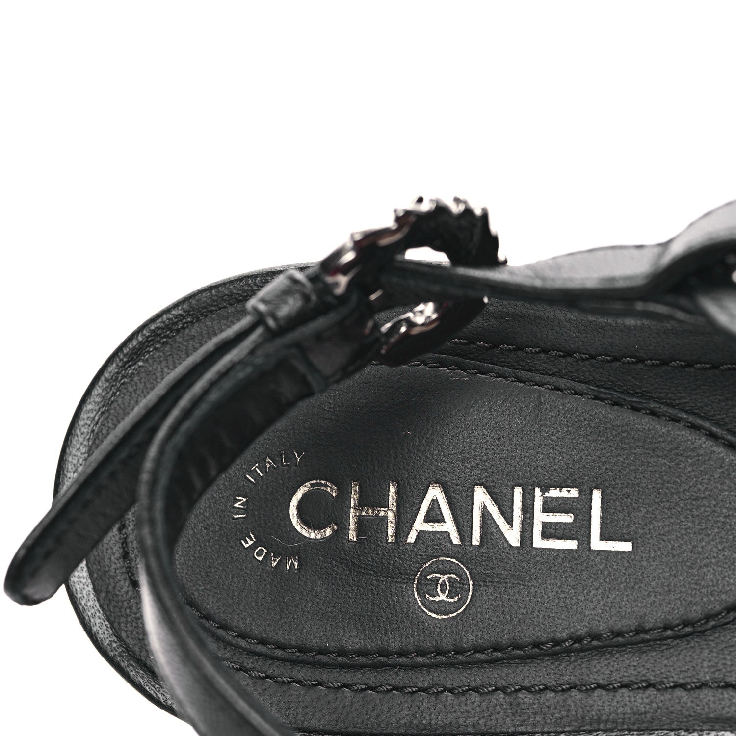 Chanel Lambskin Leaf CC Thong Sandals 38.5 Black 7 of 9