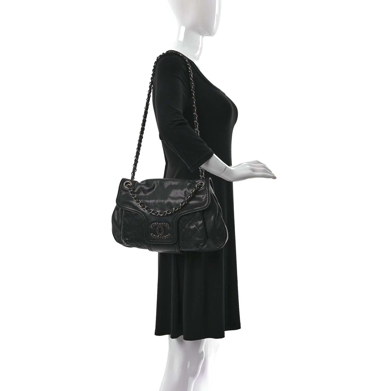 Chanel Glazed Caviar Coco Rider Flap Shoulder Bag Black 2 of 8
