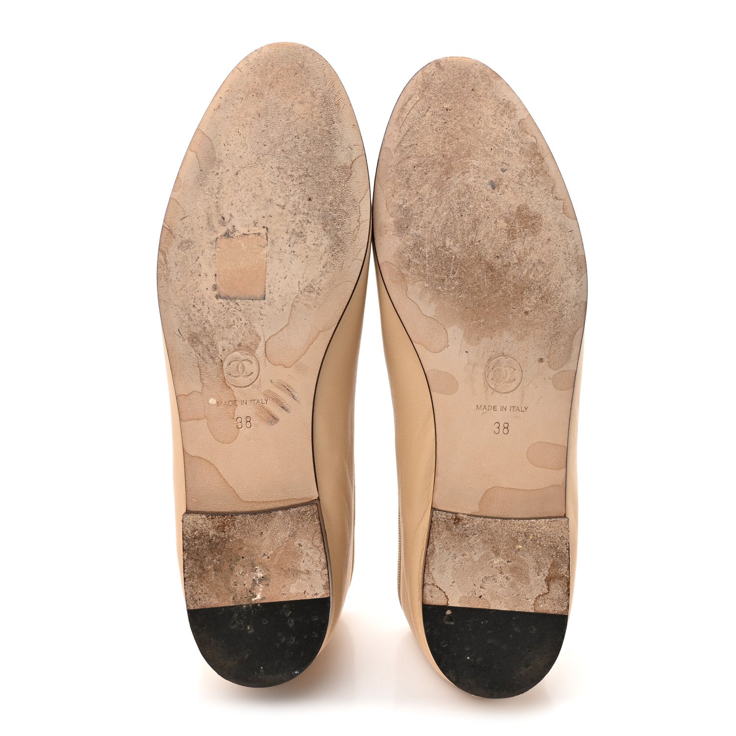 Lambskin Cap Toe CC Ballerina Flats 38 Beige Black