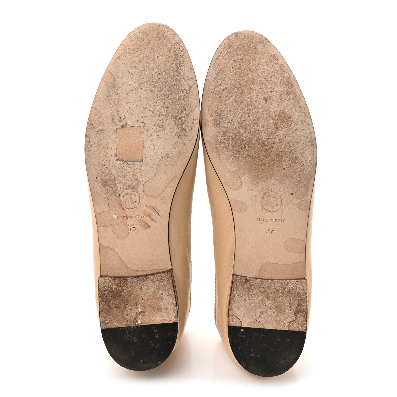 Chanel Lambskin Cap Toe CC Ballerina Flats 38 Beige Black 6 of 11