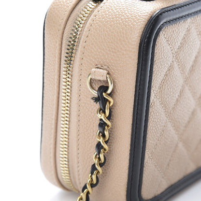 Chanel Caviar Quilted Small CC Filigree Vanity Case Beige Black 13 of 14