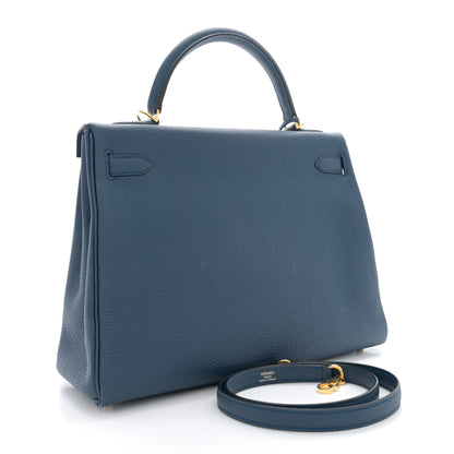 Hermes Togo Kelly Retourne 32 Bleu Agate 3 of 11