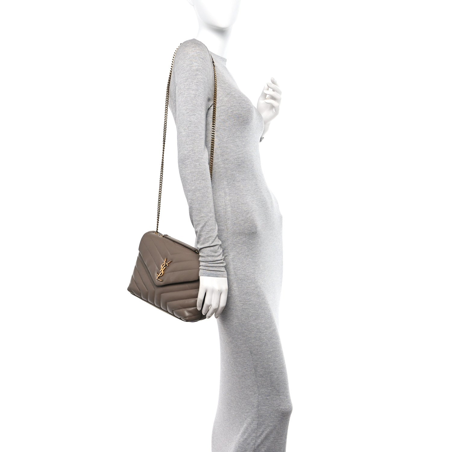 Saint Laurent Calfskin Y Quilted Monogram Small Loulou Chain Satchel Taupe 2 of 11