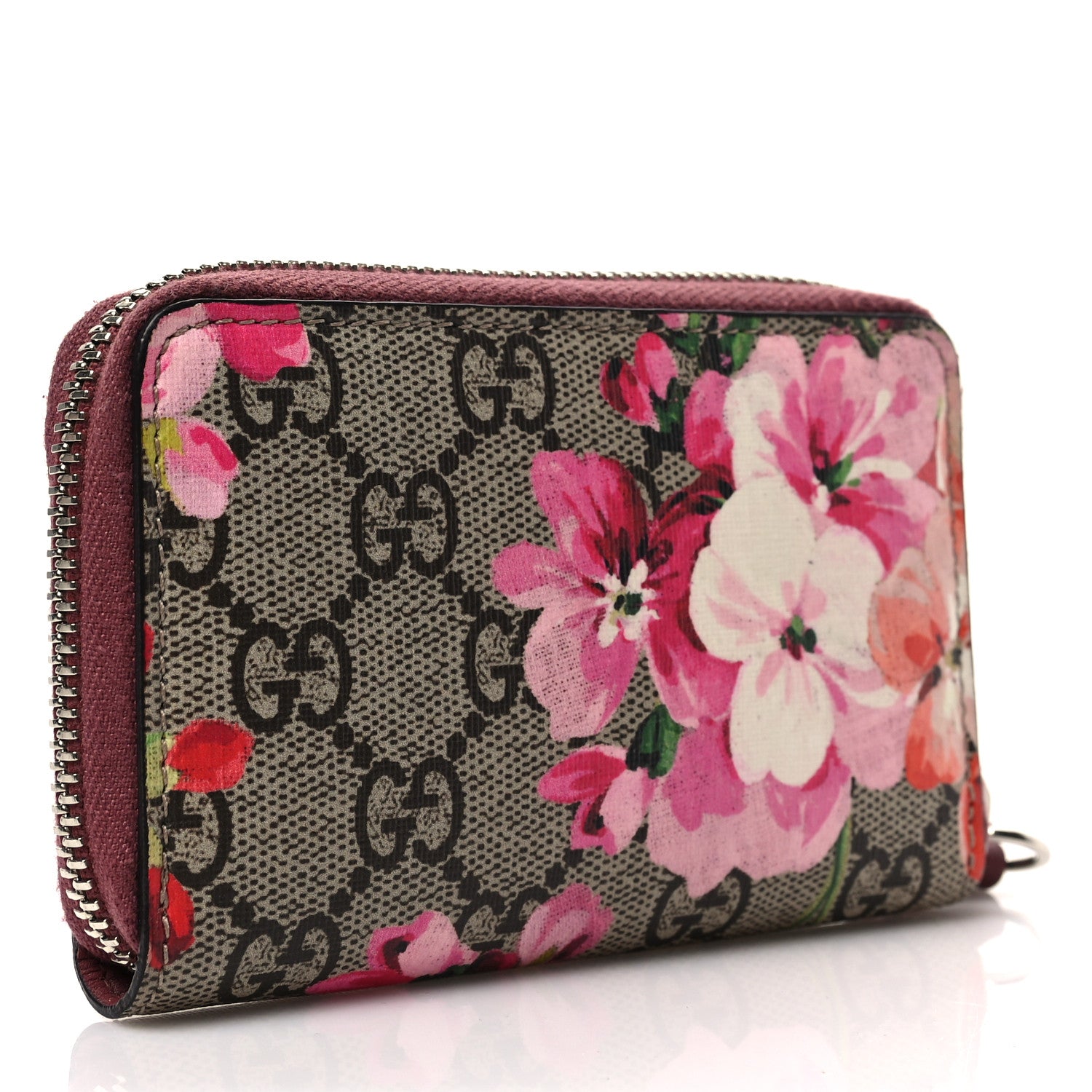 Gucci GG Supreme Monogram Blooms Zip Around Card Case Wallet Beige Multicolor Dry Rose 3 of 6