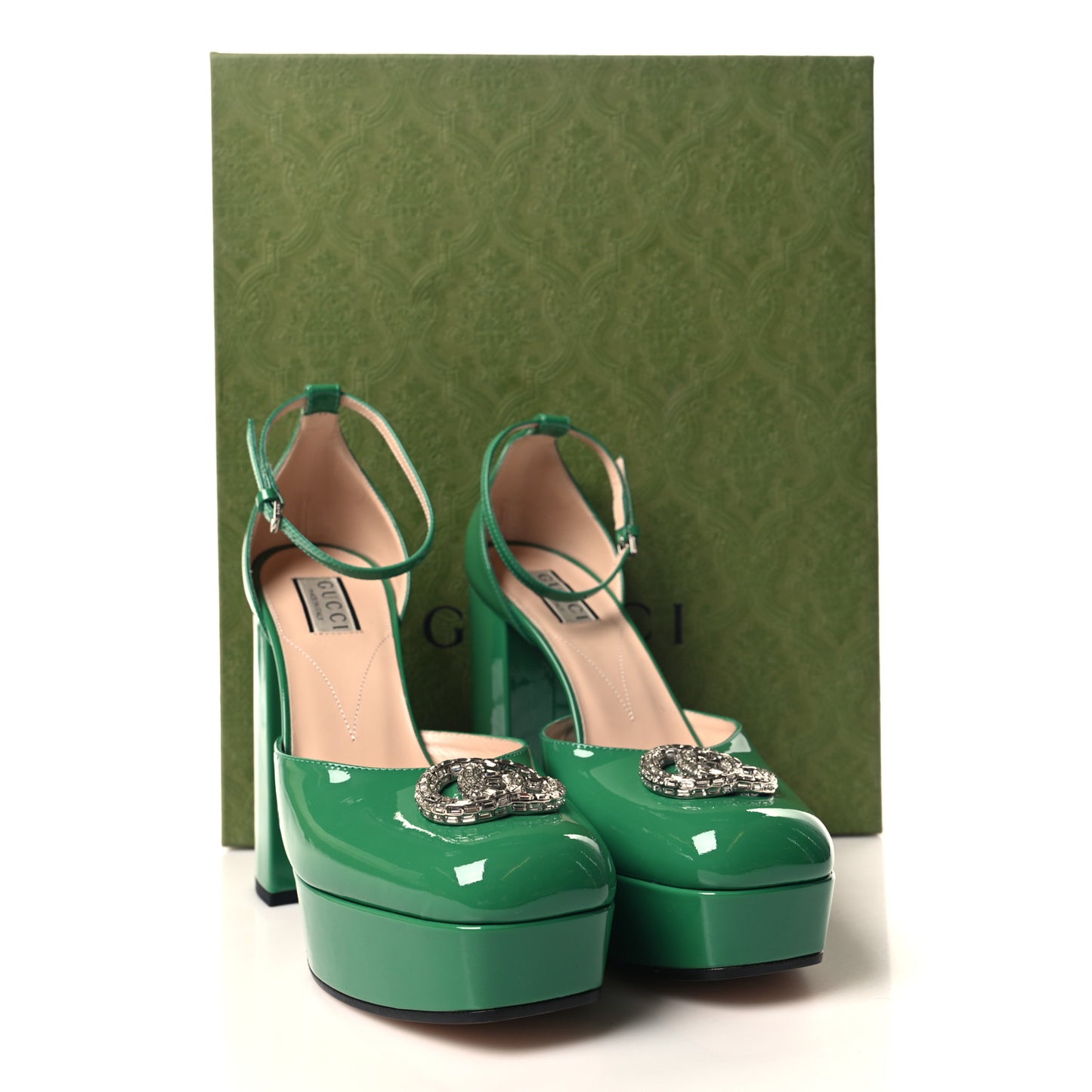 Patent Crystal Double G Platform Pumps 39.5 New Shamarock