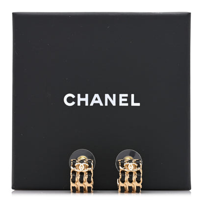 Chanel Lambskin CC Triple Chain Hoop Earrings Gold Black 5 of 5