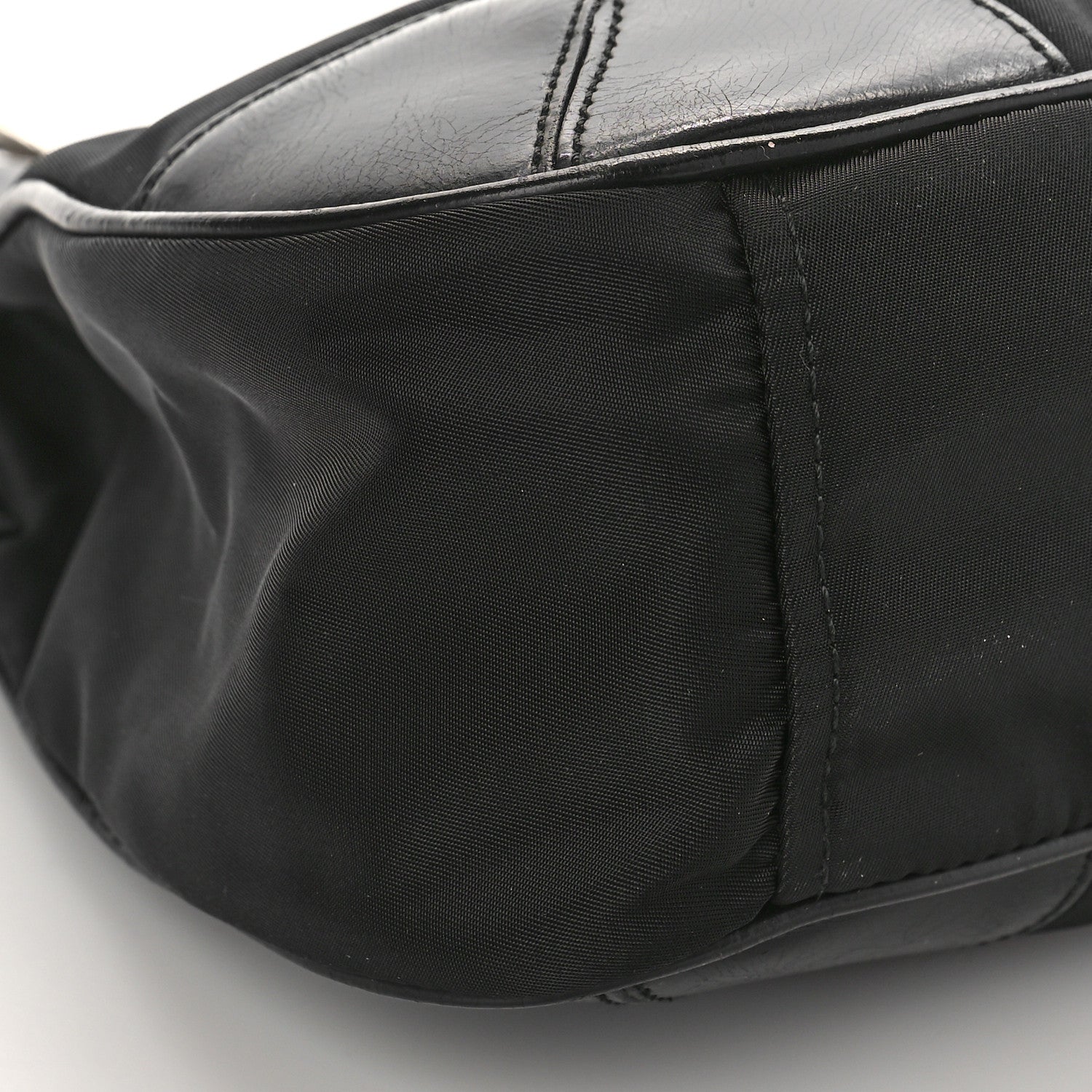 Prada Tessuto Nylon Calfskin Shoulder Bag Black 7 of 8