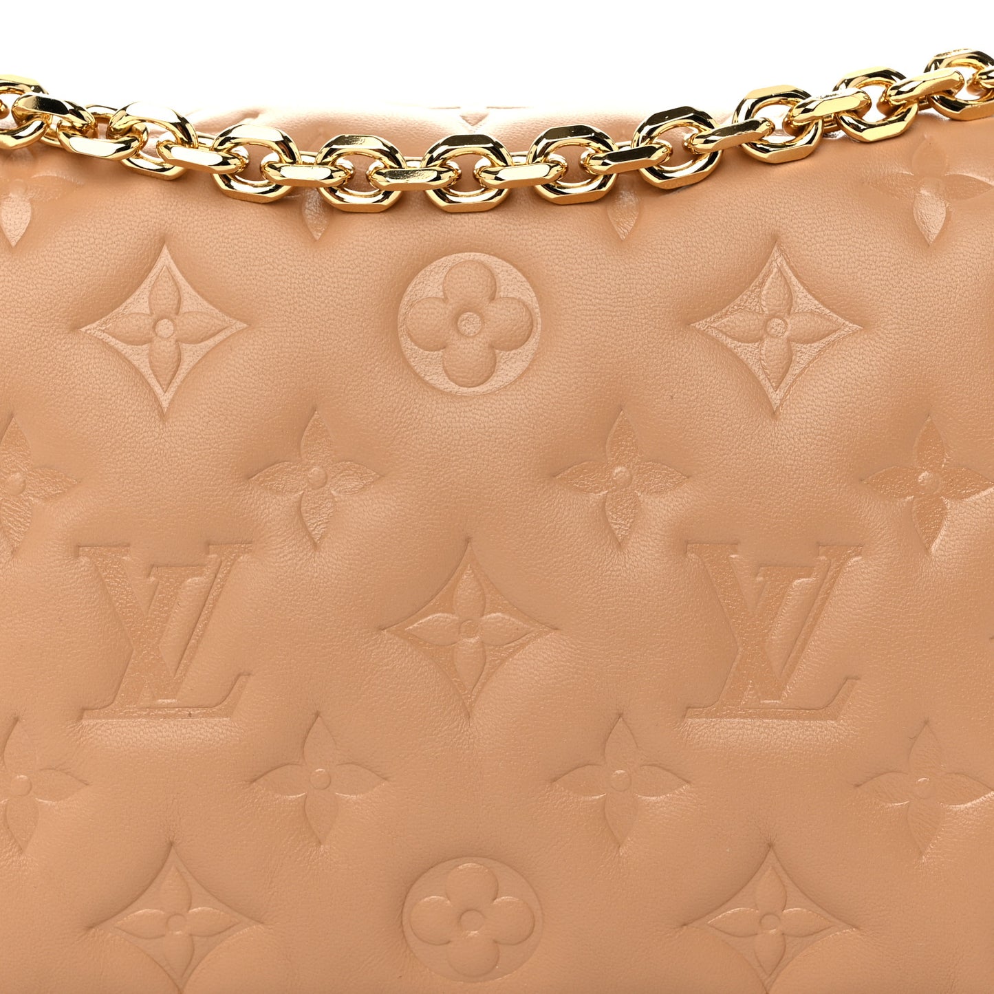 Lambskin Embossed Monogram Pochette Coussin Camel