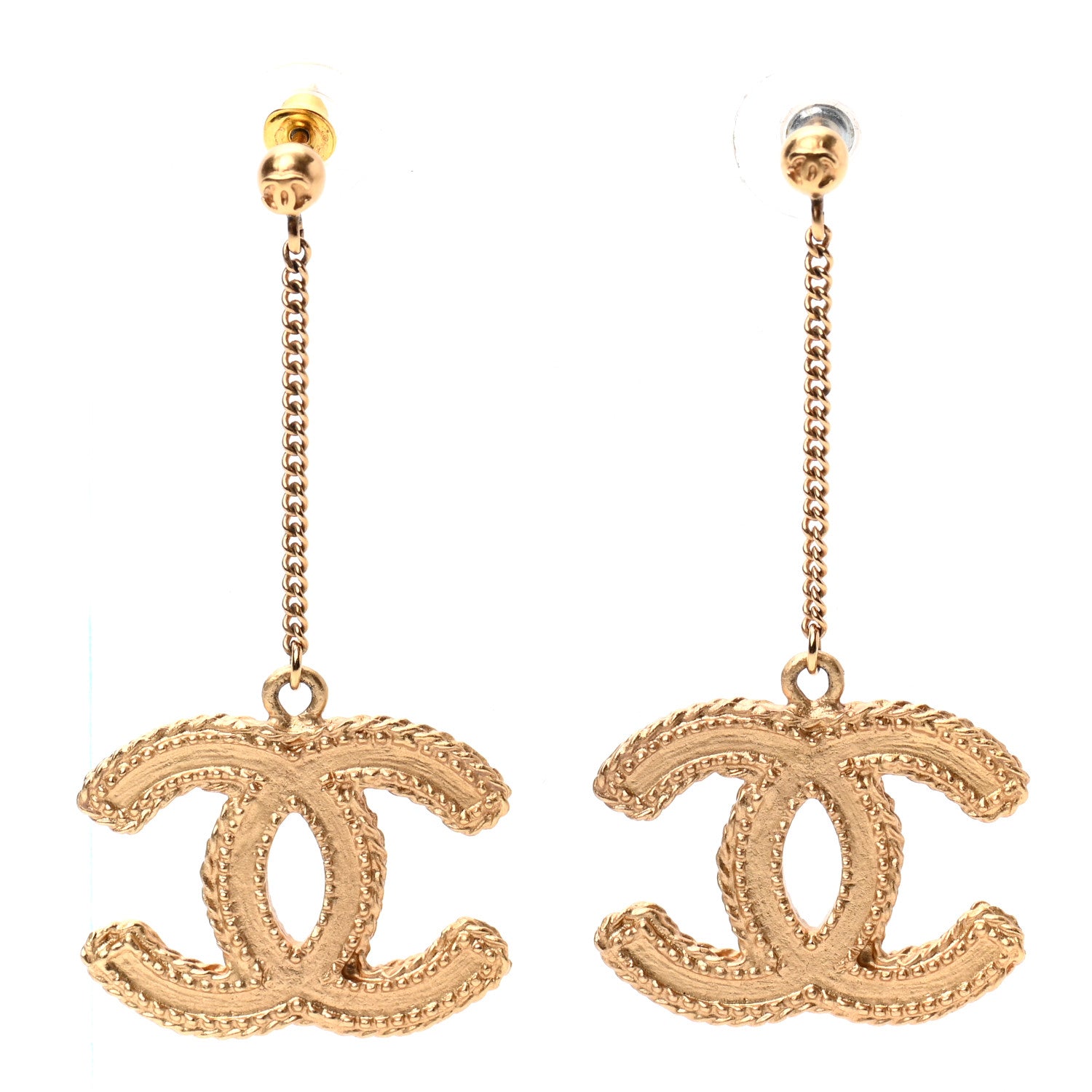 Chanel CC Drop Earrings Matte Gold 1 of 4