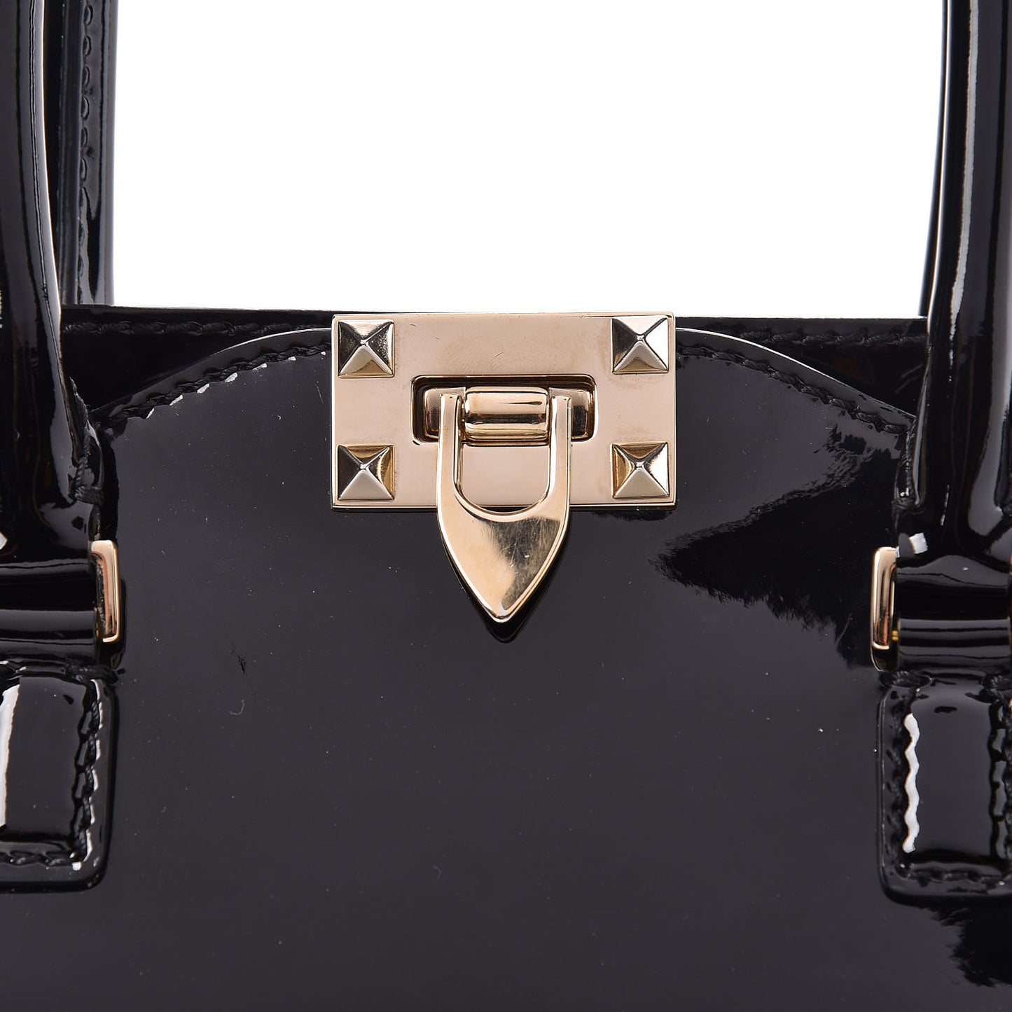 Patent Rockstud Double Handle Tote Black