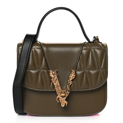 Versace Vitello Barocco Virtus Small Top Handle Shoulder Bag Green Pink 1 of 8