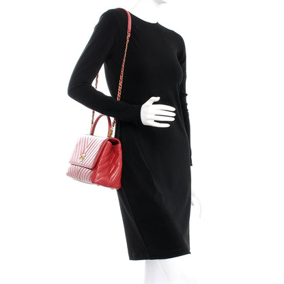 Chanel Calfskin Chevron Quilted Coco Handle Flap Red 2 of 9