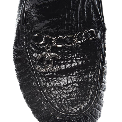 Chanel Patent Crackled Calfskin CC Mocassin Loafers 41 Black 8 of 9