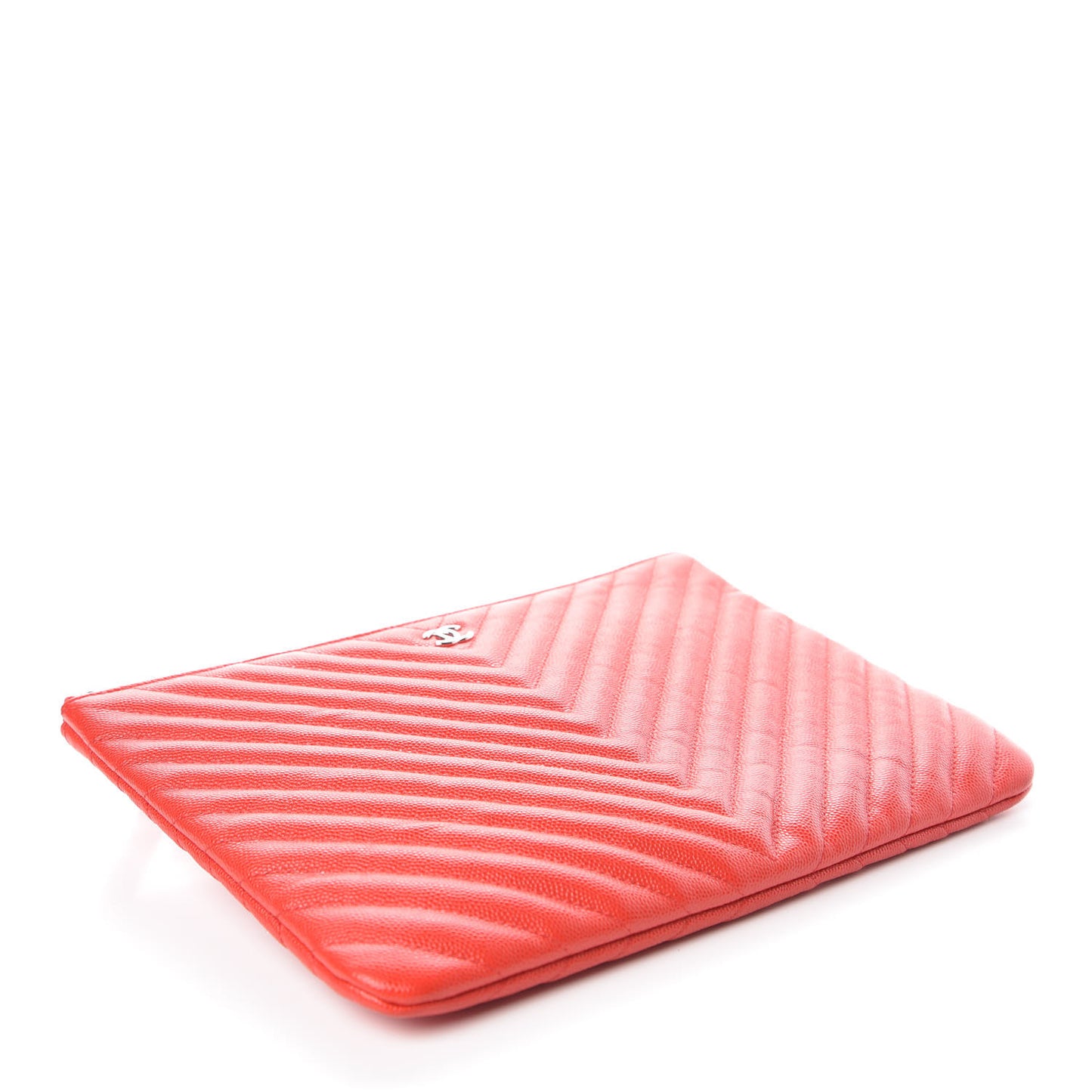 Caviar Chevron Quilted Medium Cosmetic Case Red