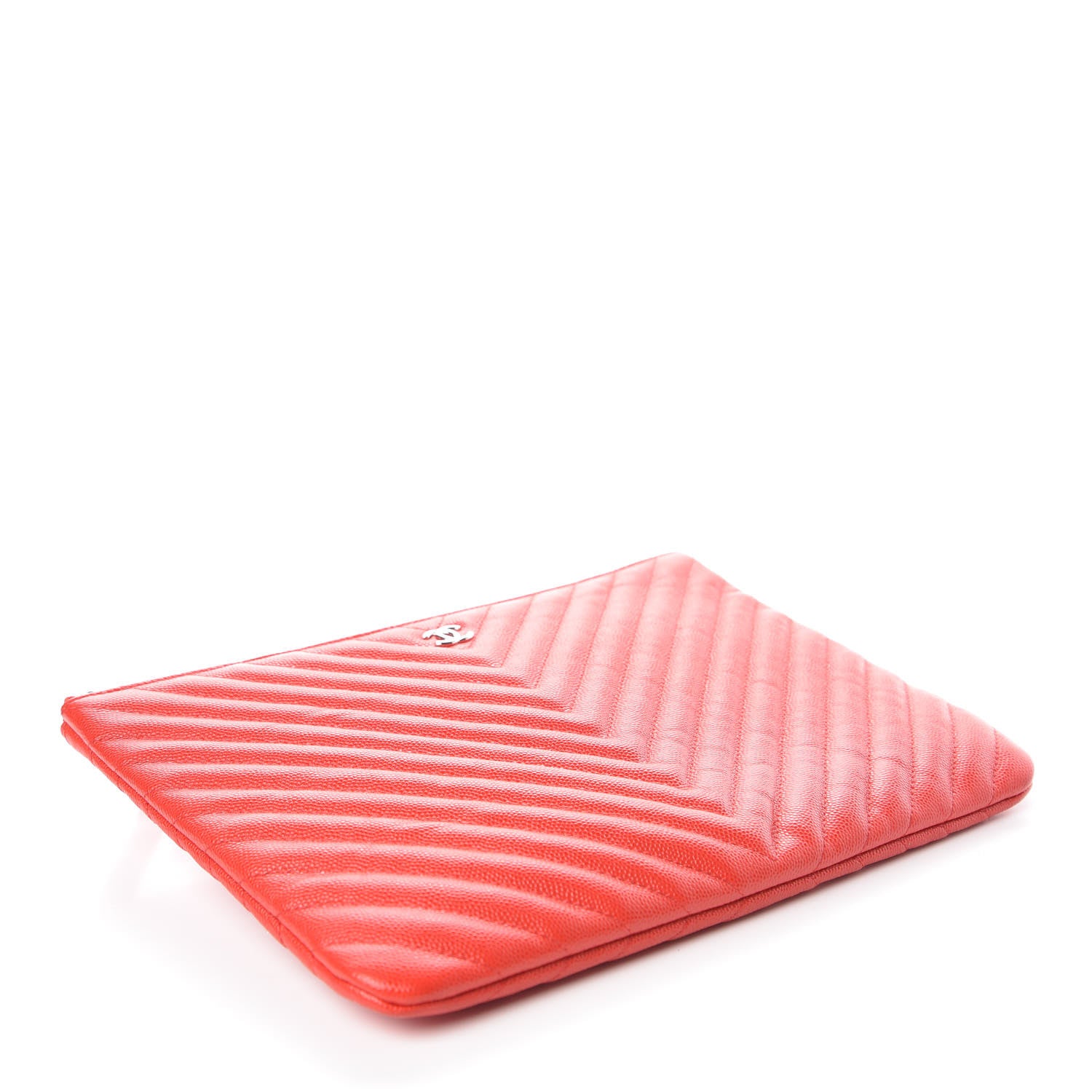 Chanel Caviar Chevron Quilted Medium Cosmetic Case Red 4 of 9