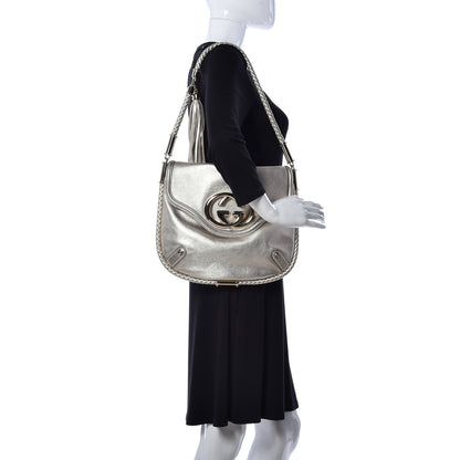 Gucci Metallic Calfskin Medium Britt Tassel Shoulder Bag Platinum 2 of 9
