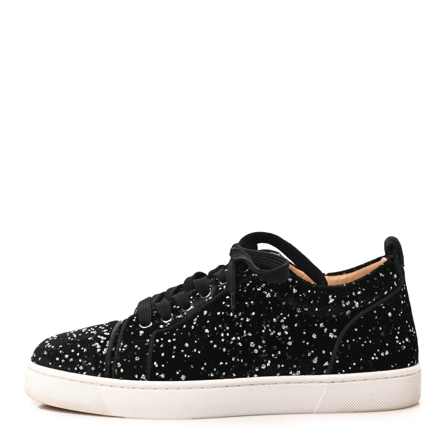 Christian Louboutin Velvet Glitter Men's Louis Junior Flat Sneakers 40 Black Silver 1 of 7