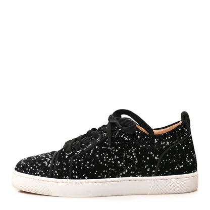 Christian Louboutin Velvet Glitter Men's Louis Junior Flat Sneakers 40 Black Silver 1 of 7